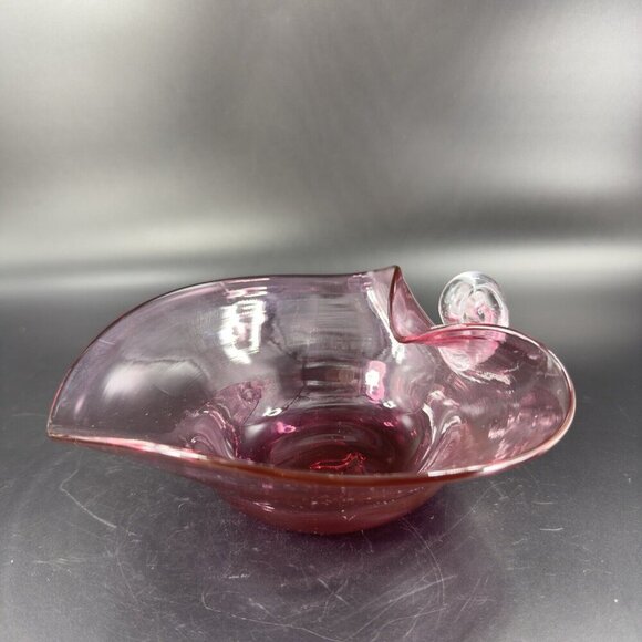 Pilgrim Heart Shaped Nappy Handle Cranberry Glass Dish Hand Blown Glass W Handle - Picture 14 of 16